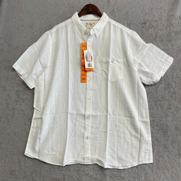 NEW Weatherproof Vintage Men's XXL White Short Sleeve Linen Button down Shirt - Picture 2 of 10